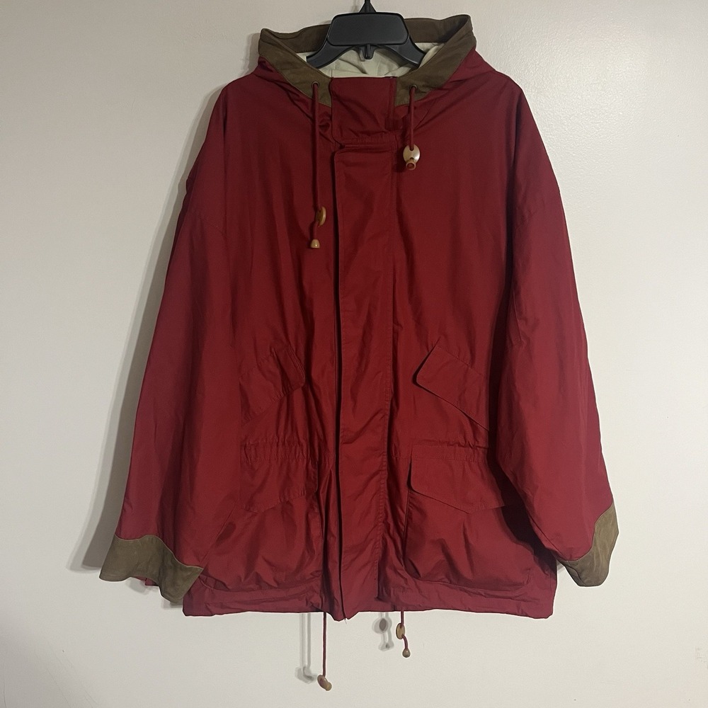Vintage Structure Studio Architettura‎ Red & Tan Hooded Winter Jacket Size XL